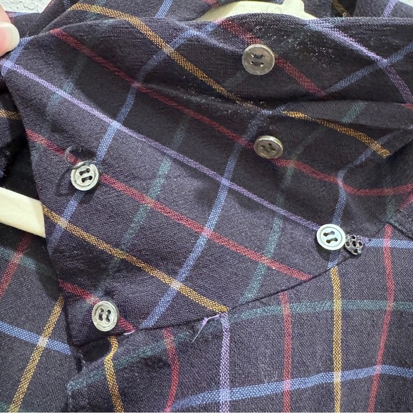 Vintage 80s Christian Dior Wool Turtleneck Button Down Shirt Retro Plaid Navy 14 - Picture 16 of 16